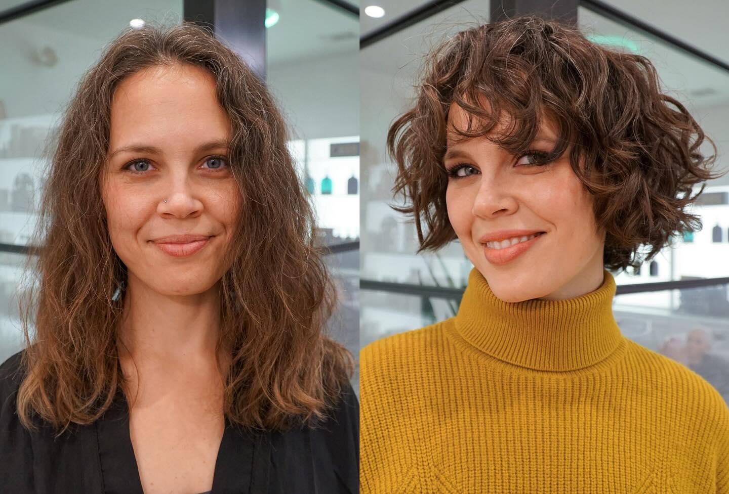 textured curly lob with soft layers