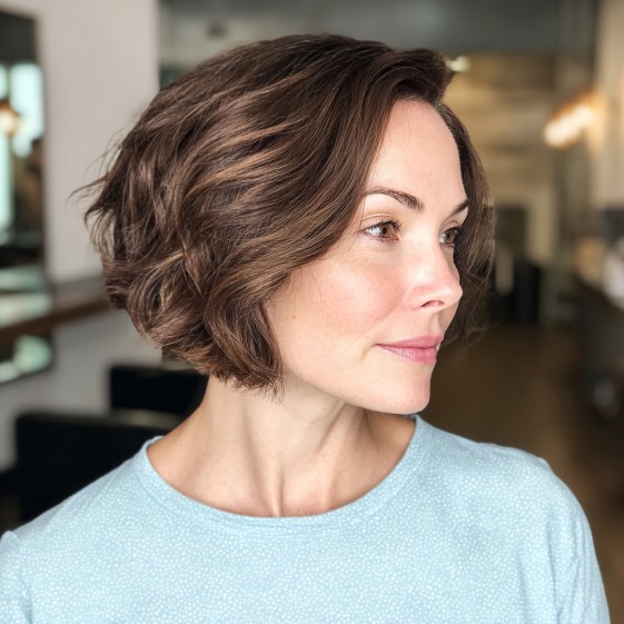 Textured Curly Lob with Warm Undertones
