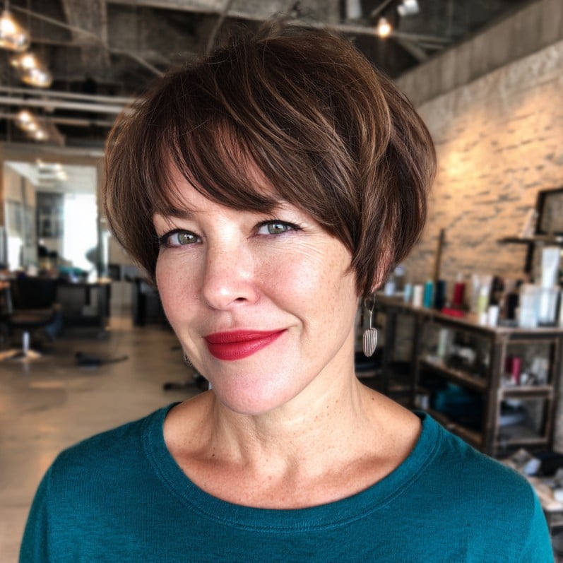 Textured Short Layered Bob with Side-Swept Bangs