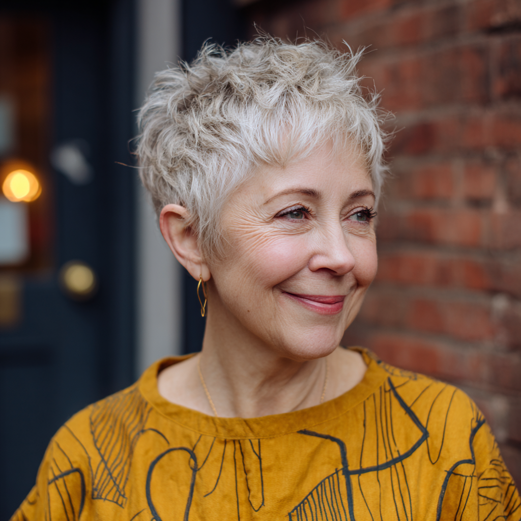Textured Short Silver Pixie with Soft Waves