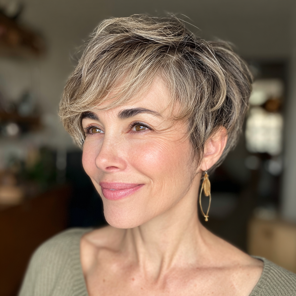 Textured Side-Swept Pixie with Softly Curled Layers