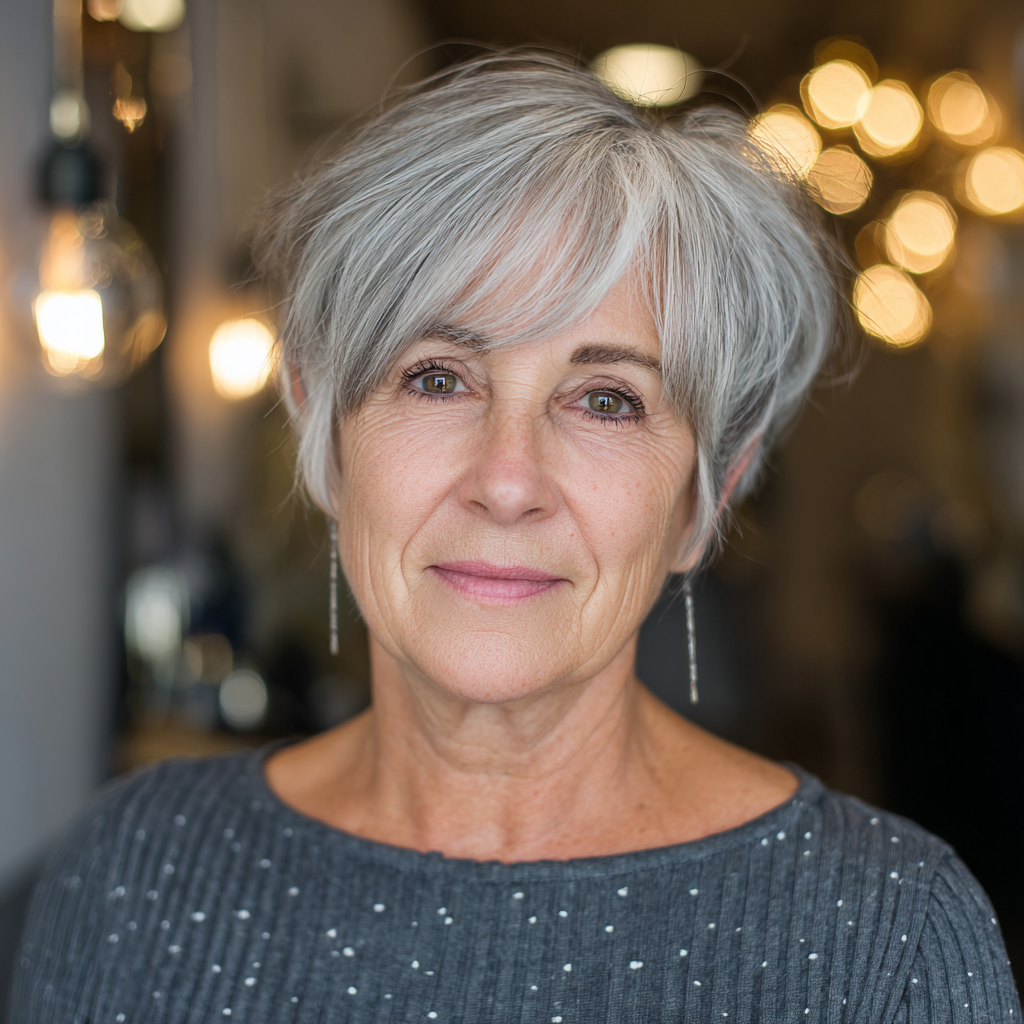 textured silver shag with wispy bangs
