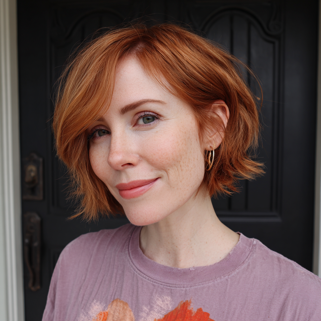 Vibrant Layered Copper Bob with Textured Ends