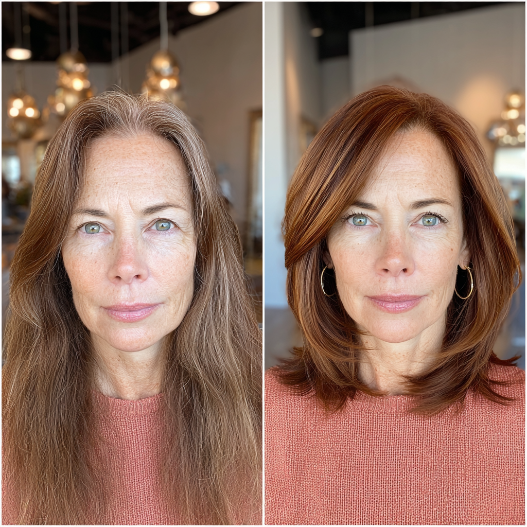 Warm Chestnut Layered Bob with Soft Face-Framing Layers