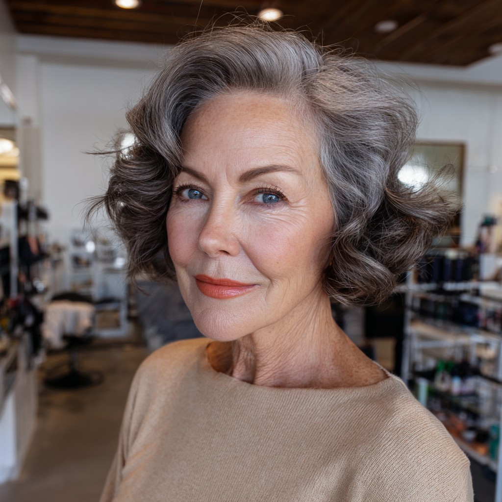 chic soft curly bob with subtle volume