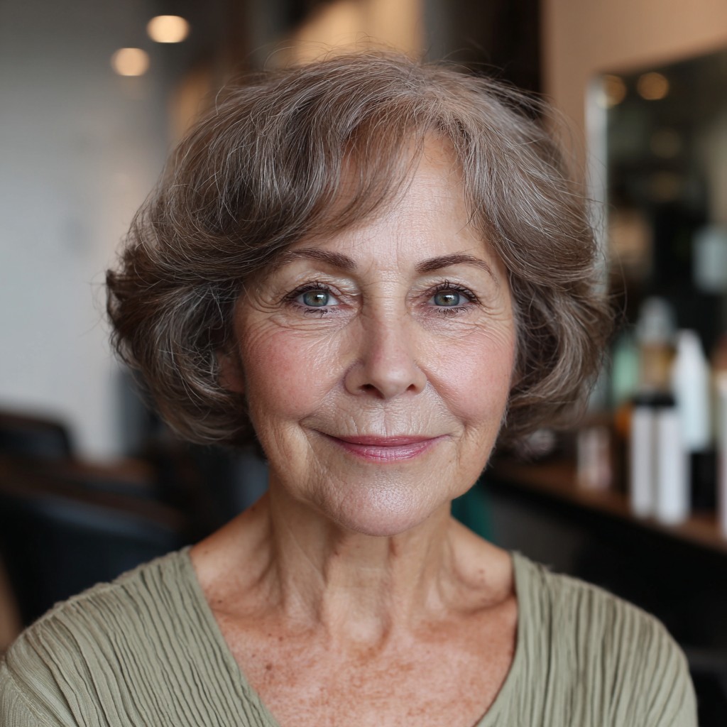 Chic Soft Gray Curly Bob with Subtle Volume