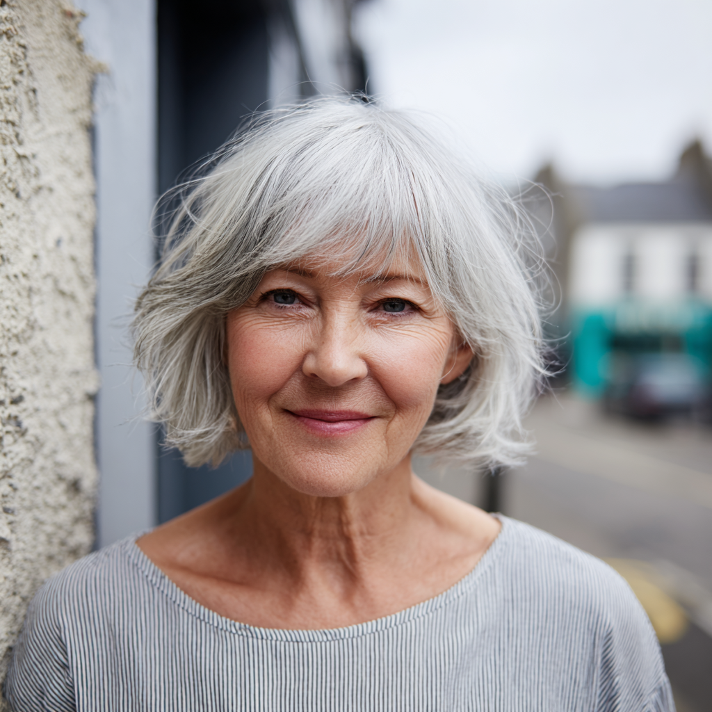 Chic Soft Grey Bob with Playful Layers