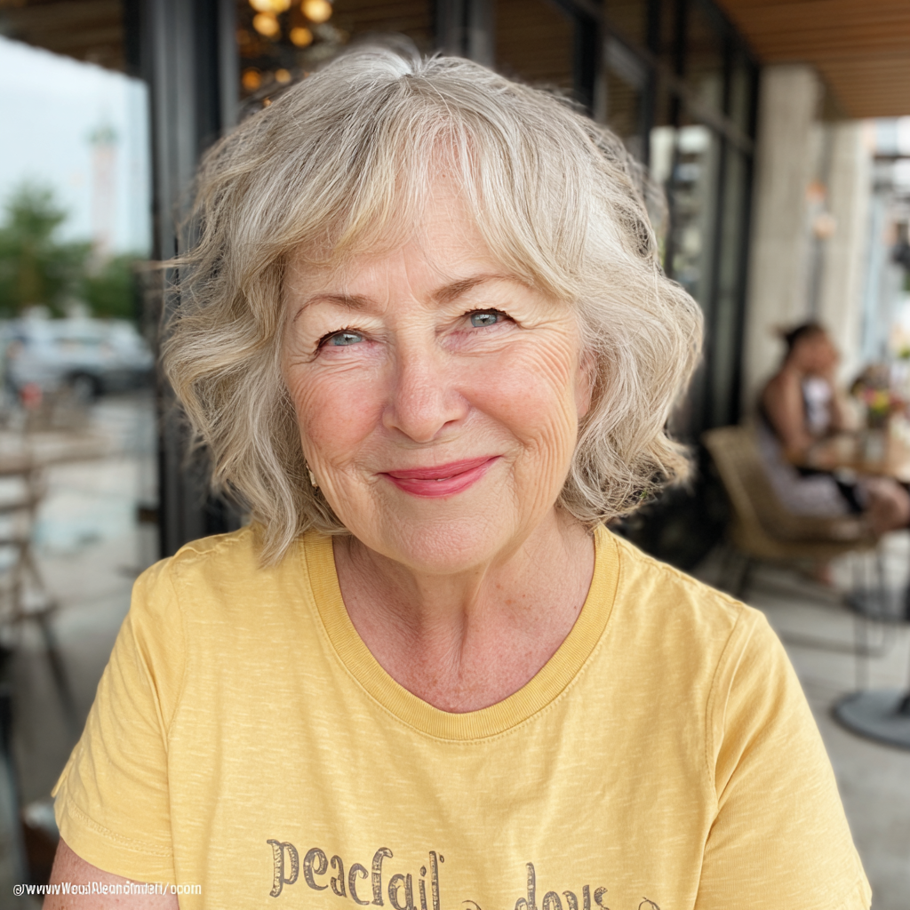 chic softly curled silver bob with gentle waves