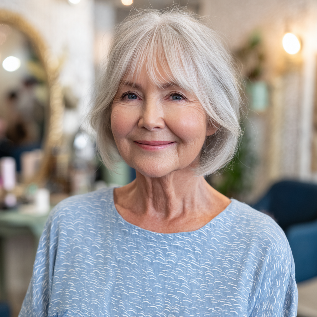 Chic Softly Layered Grey Bob with Gentle Movement