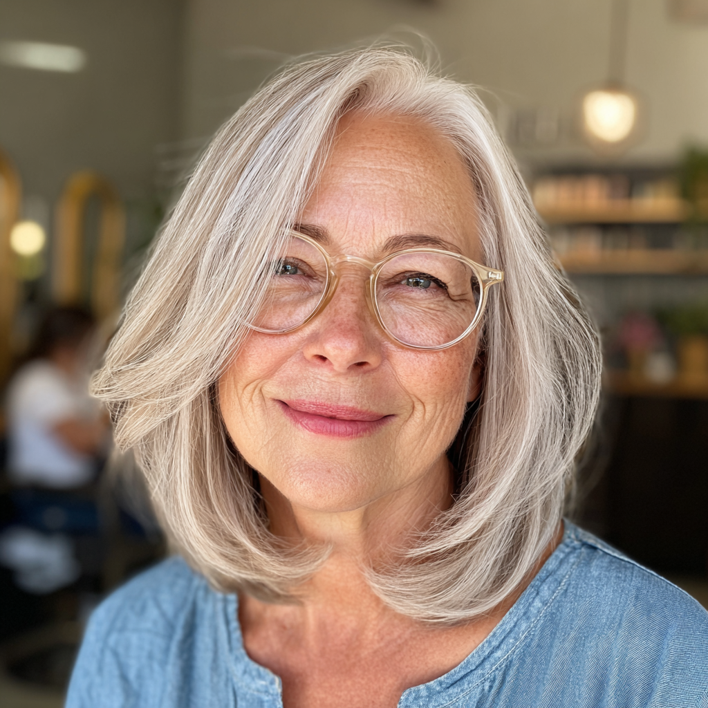 Elegant Silvery Layered Lob with Textured Ends