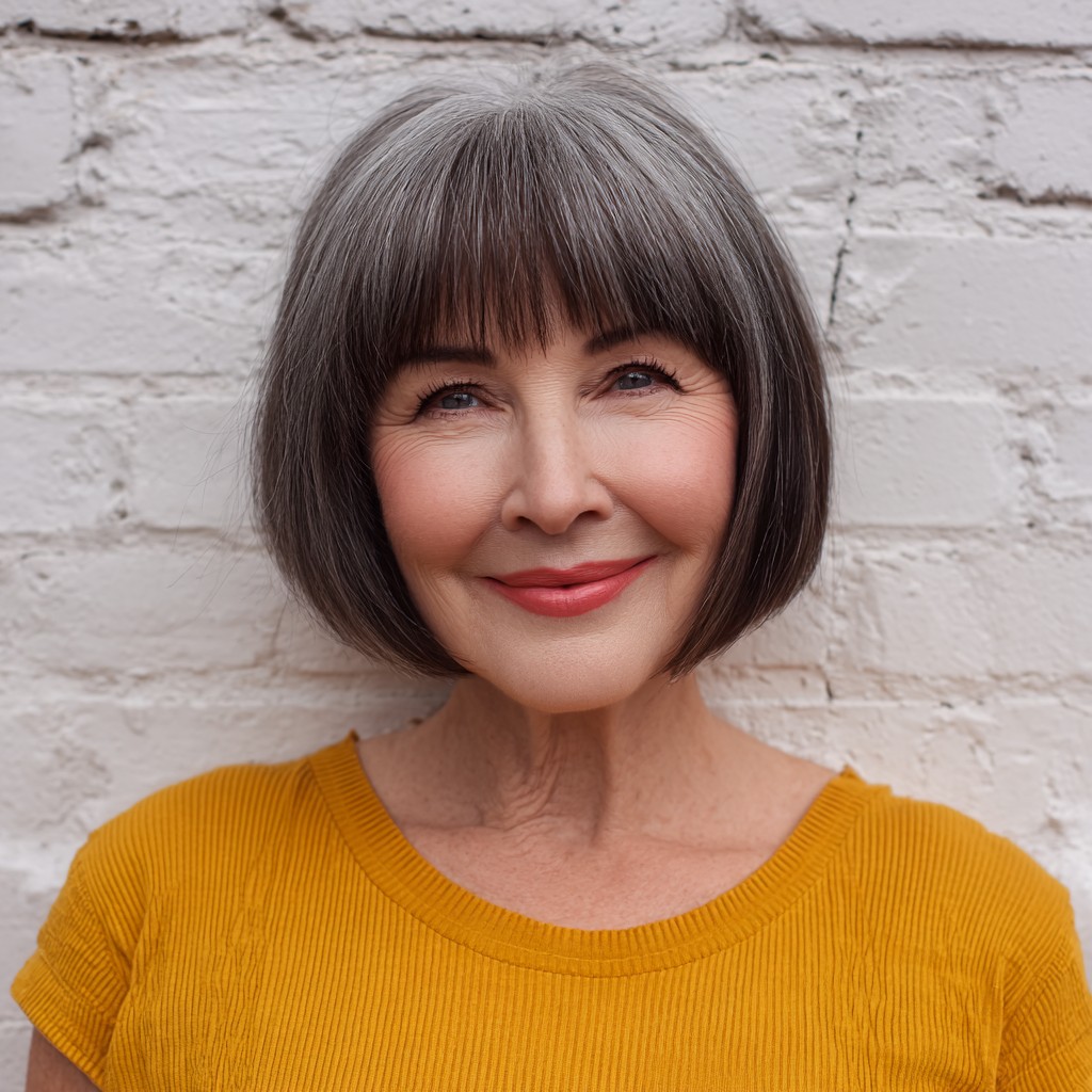 Sleek Classic Gray Bob with Soft Bangs