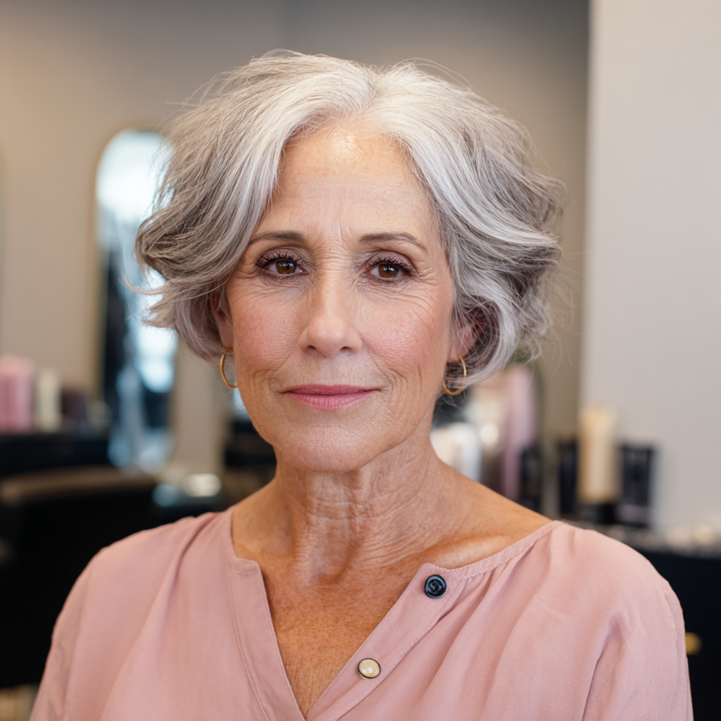 Softly Textured Silver Bob with Gentle Waves