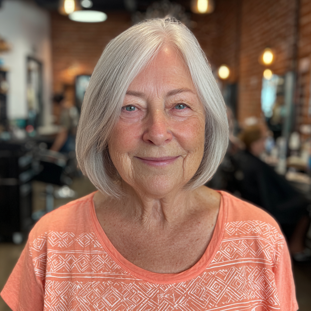 stylish soft grey bob with subtle face framing layers