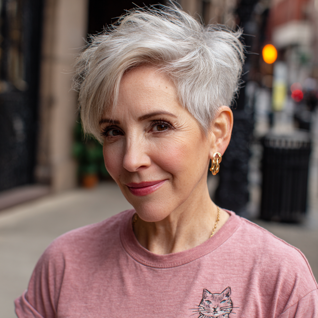Textured Side-Swept Pixie with Bright Platinum Highlights