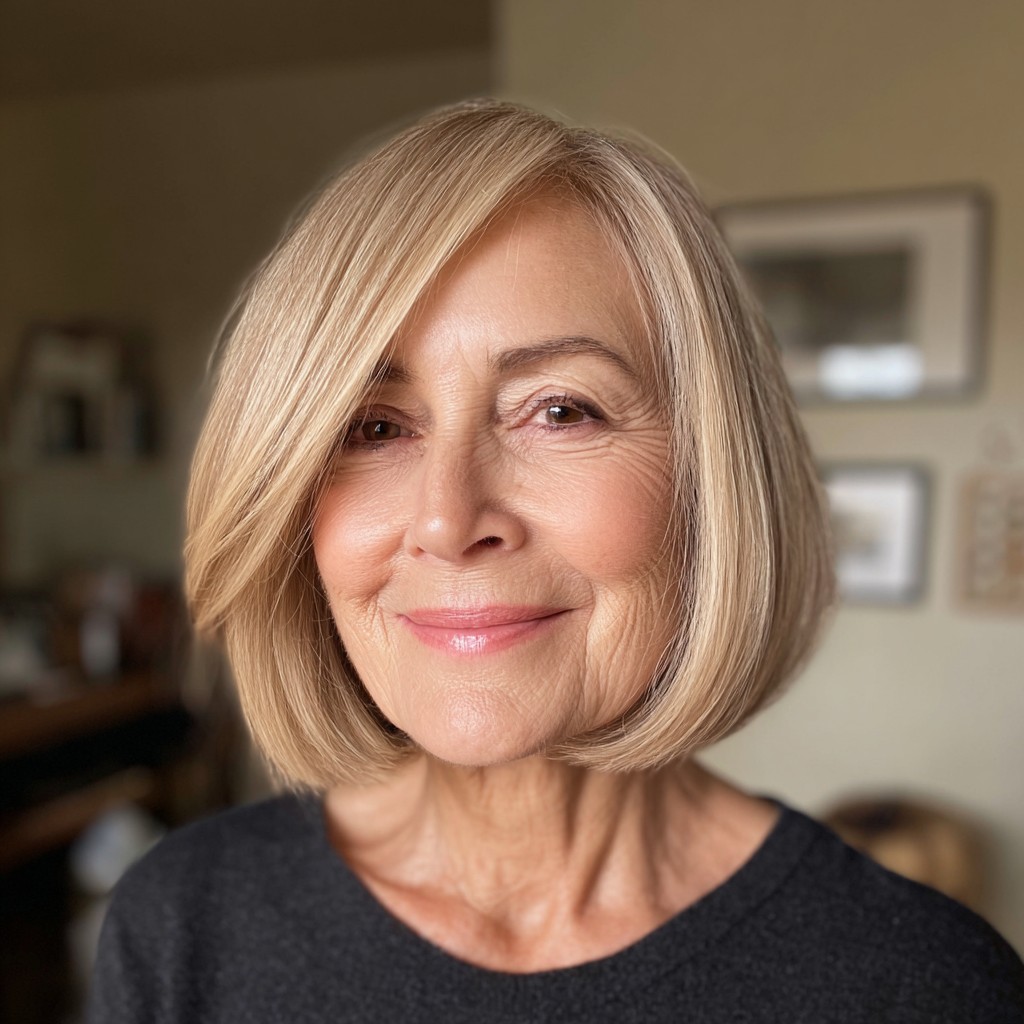 Chic Blunt Bob with Soft Side-Swept Bangs