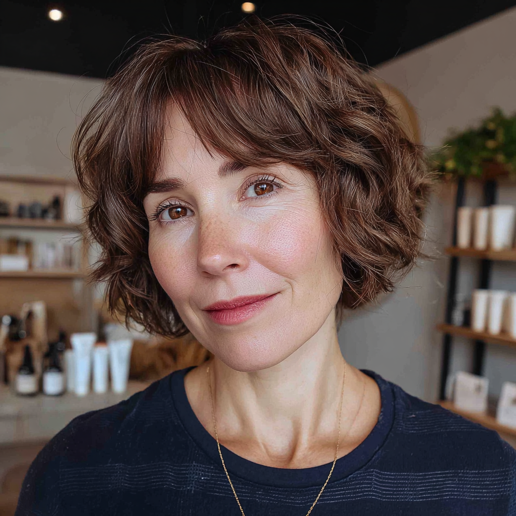 Chic Curly Bob with Soft Bangs