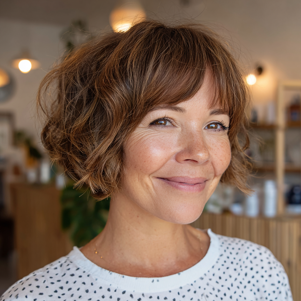 Chic Curly Bob with Subtle Bangs