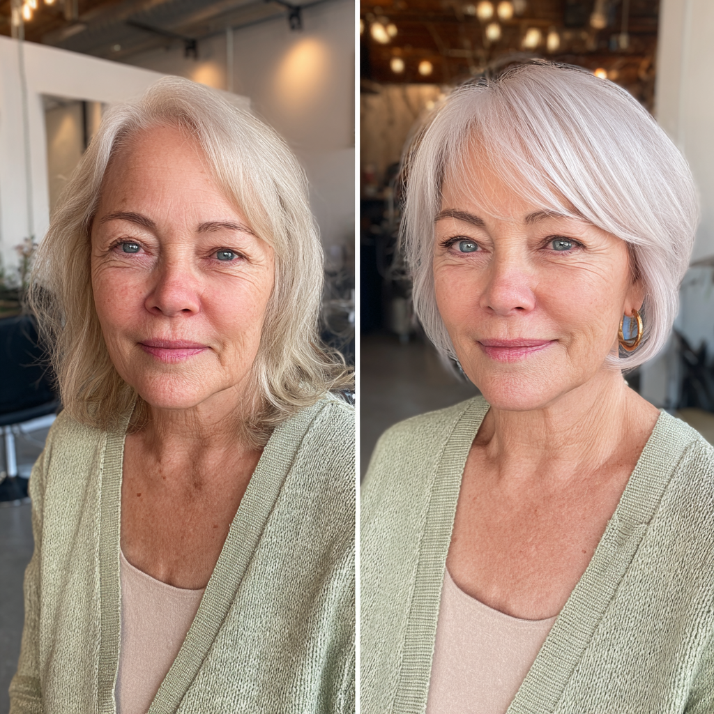 Chic Feathered Silver Bob with Soft Volume