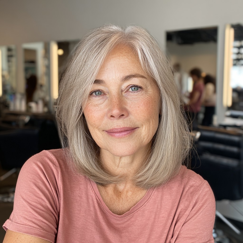 Chic Silvery Lob with Soft Face-Framing Layers