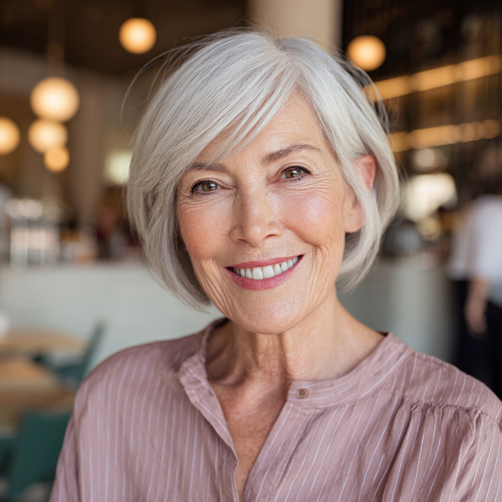 Chic Softly Textured Silver Bob with Subtle Layers