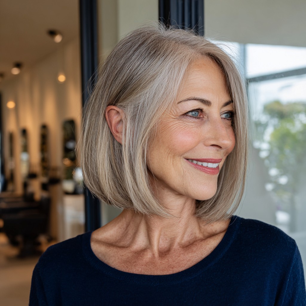 Chic Textured Bob with Subtle Silver Highlights