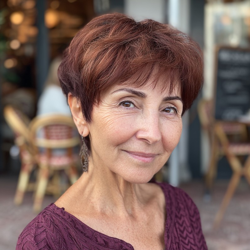 Chic Textured Burgundy Pixie Cut with Soft Layers