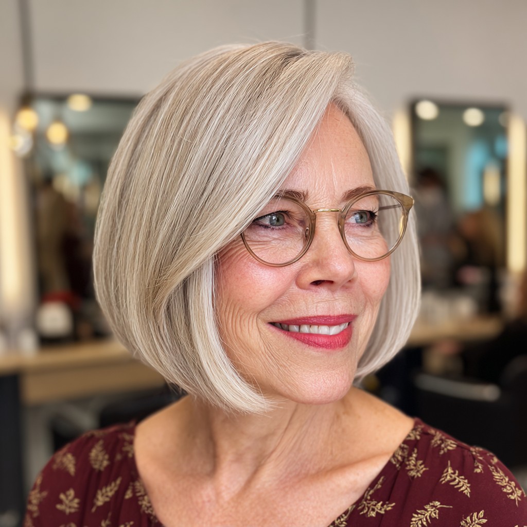 Chic Textured Silver Bob with Subtle Face-Framing Layers