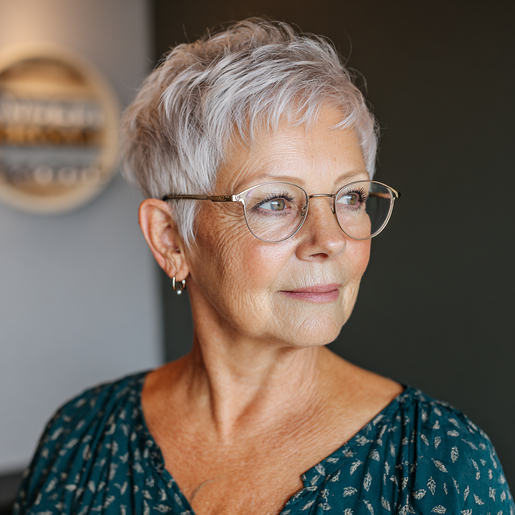 Chic Textured Silver Pixie with Soft Layers