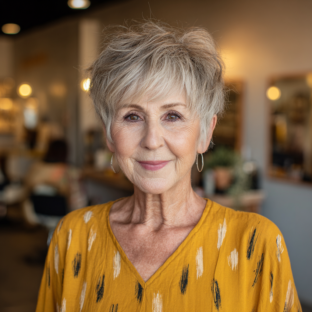 Chic Textured Silver Pixie with Soft Volume
