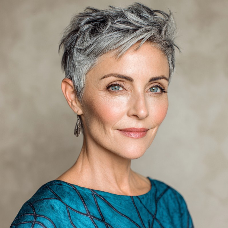 Edgy Textured Pixie Cut with Grey Highlights
