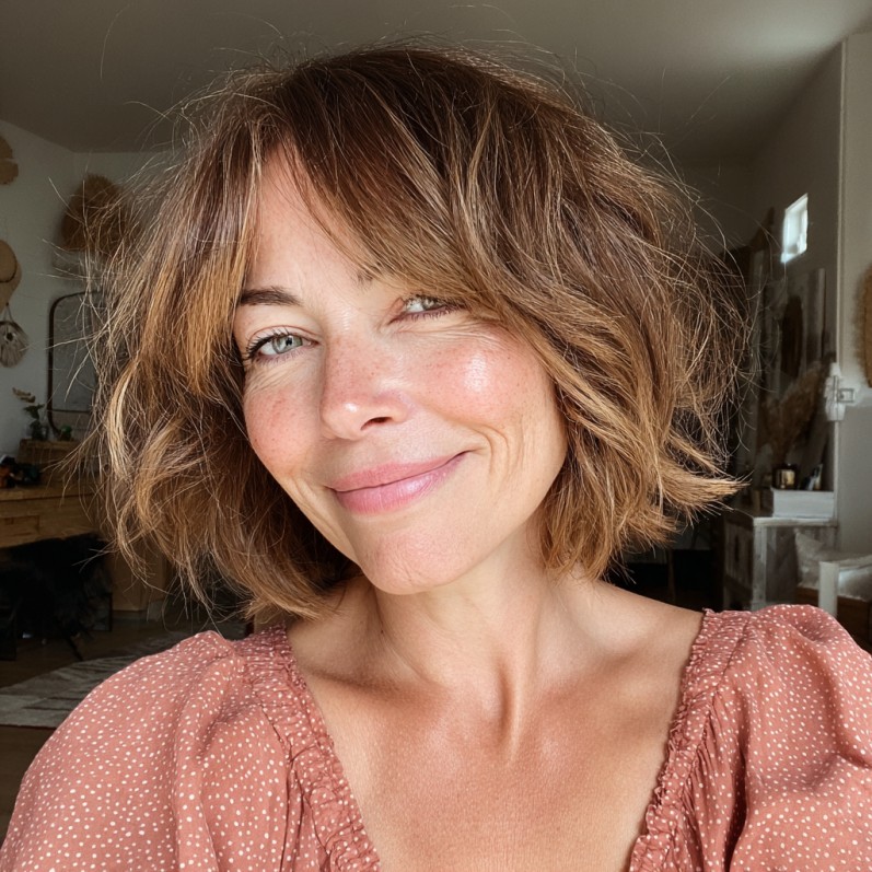 Effortlessly Chic Layered Bob with Soft Bangs