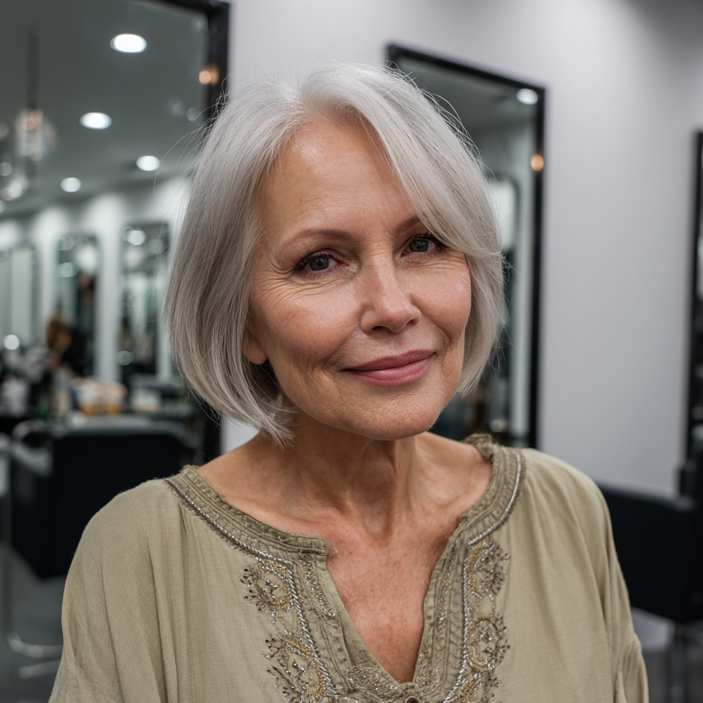 Elegant Silver Bob with Soft Layers