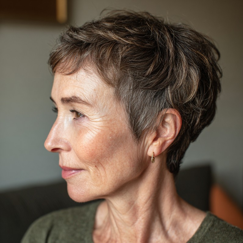 Modern Textured Micro Pixie with Gentle Waves