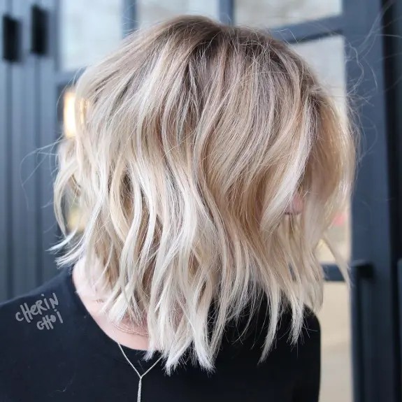 Softly Textured Choppy Bob with Light Blonde Ombre