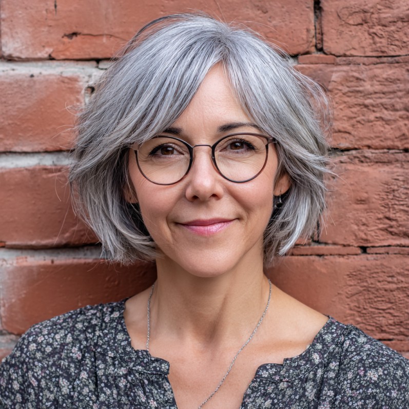 Stylish Layered Silver Bob with Face-Framing Bangs