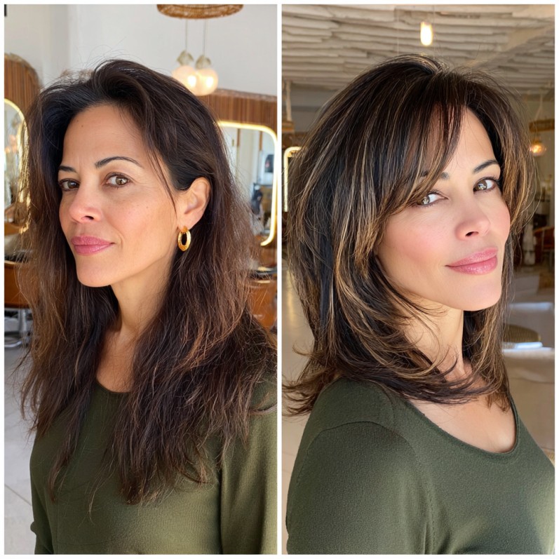 Stylish Long Layered Cut with Subtle Face-Framing Highlights
