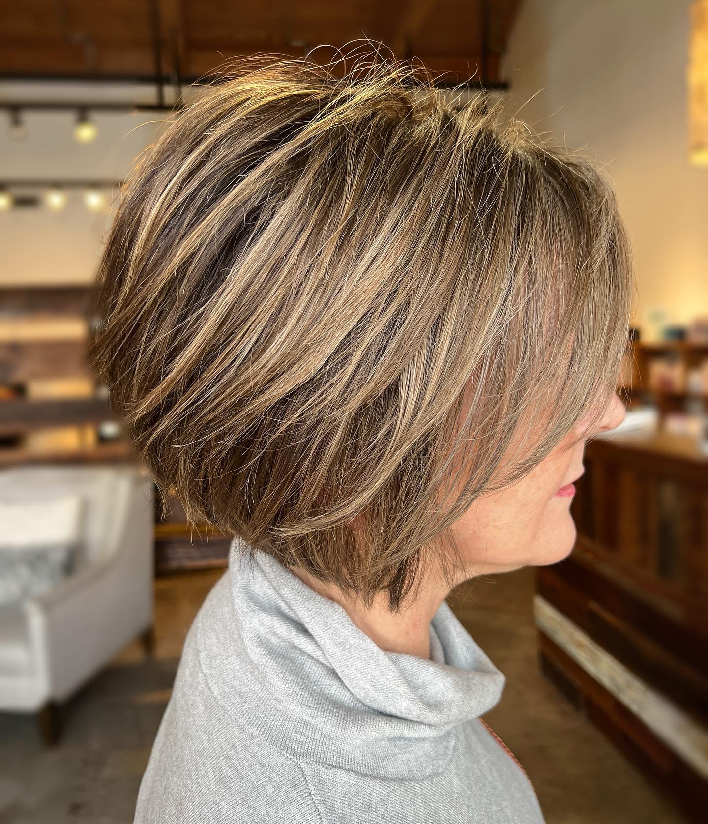 Textured A-Line Bob with Soft Highlights