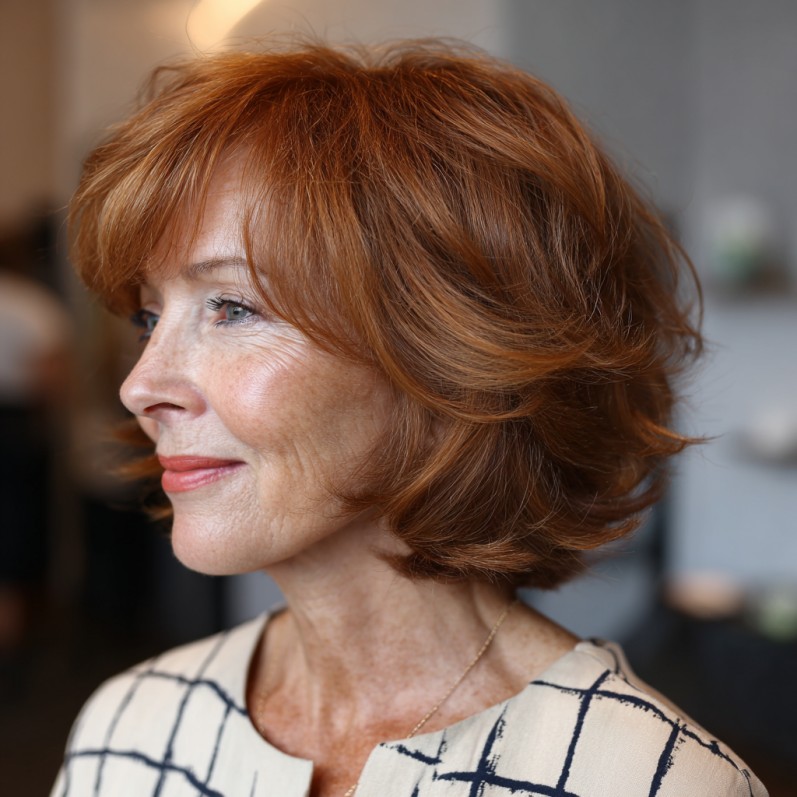 Textured Auburn Bob with Soft Waves