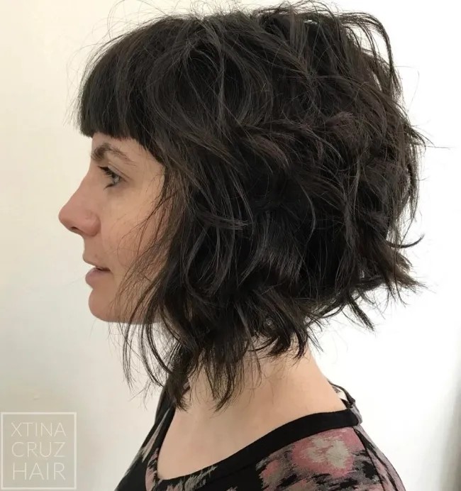 Textured Layered Bob with Curtain Bangs