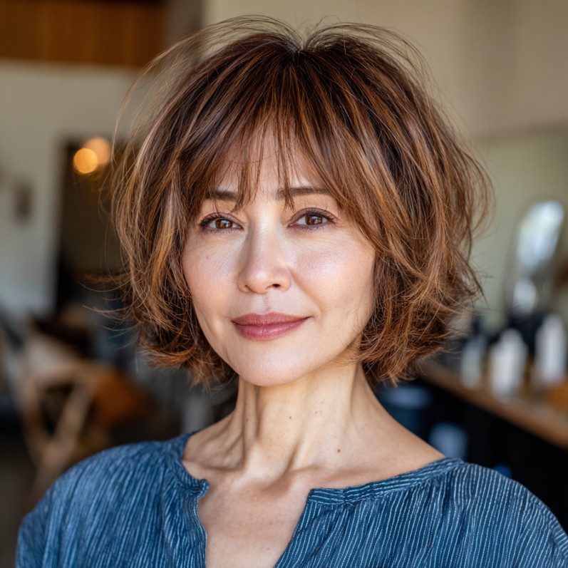 Textured Layered Bob with Soft Bangs