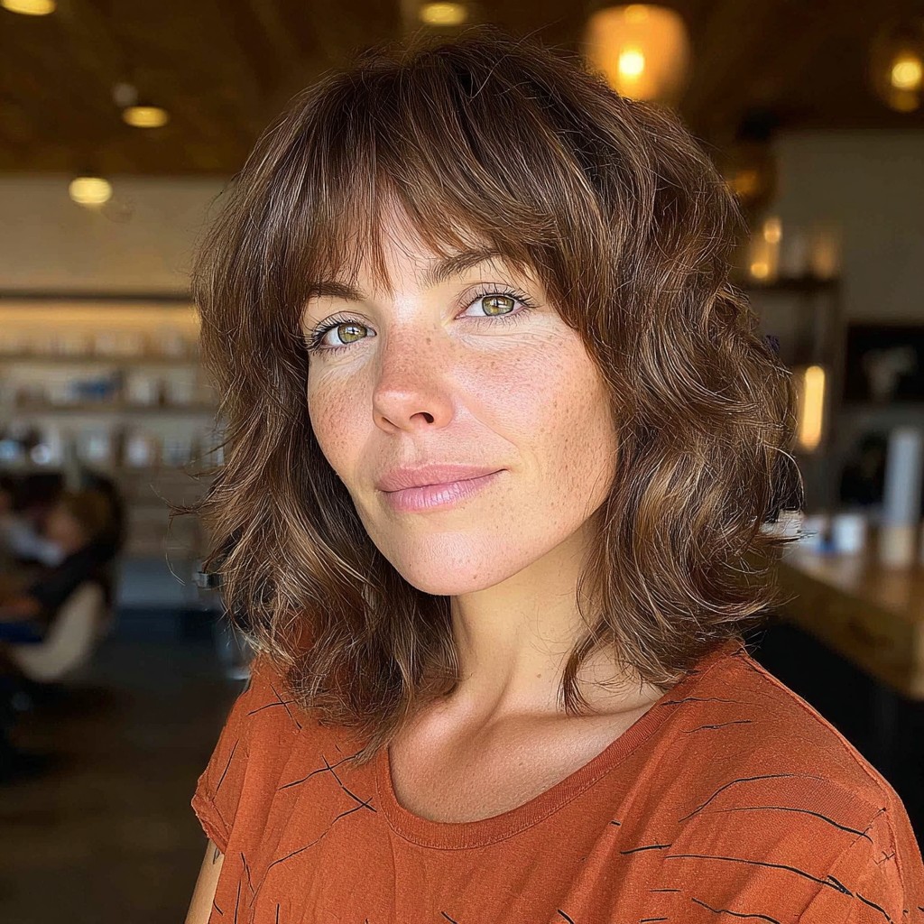 Textured Mid-Length Cut with Soft Curtain Bangs