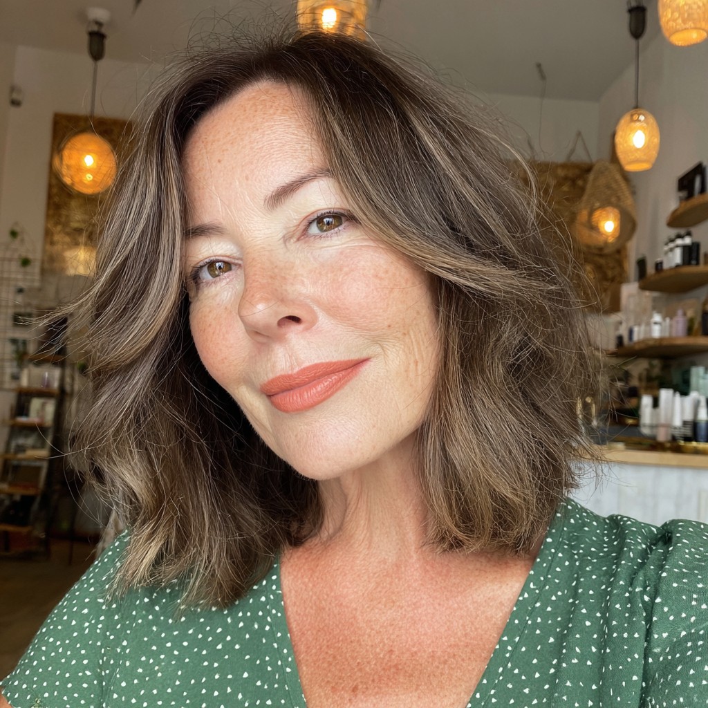 Textured Mid-Length Cut with Warm Highlights