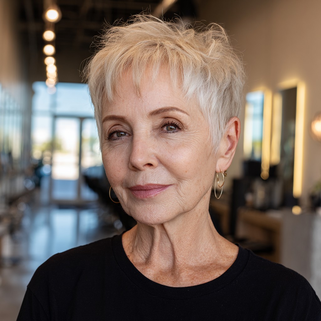 Textured Platinum Pixie with Wispy Bangs