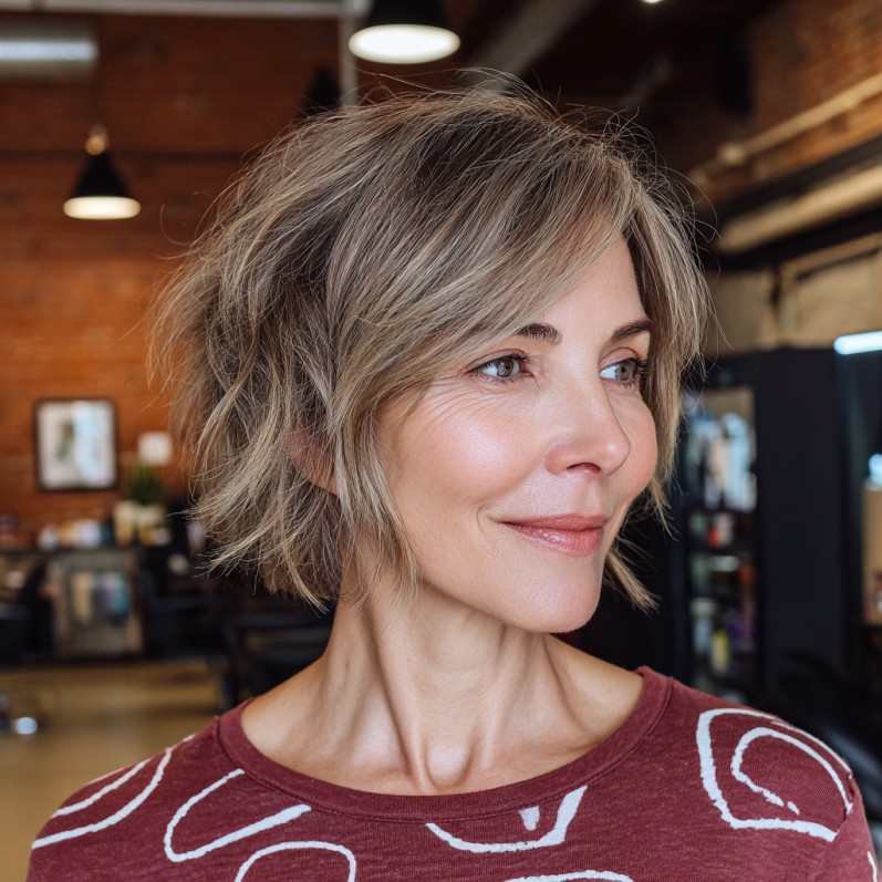 Textured Shaggy Bob with Subtle Highlights