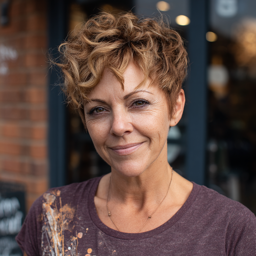Textured Short Curly Crop with Playful Volume