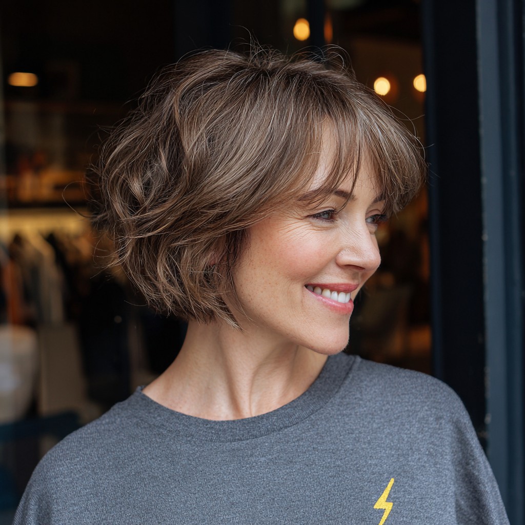 41776 chic textured bob with subtle highlights