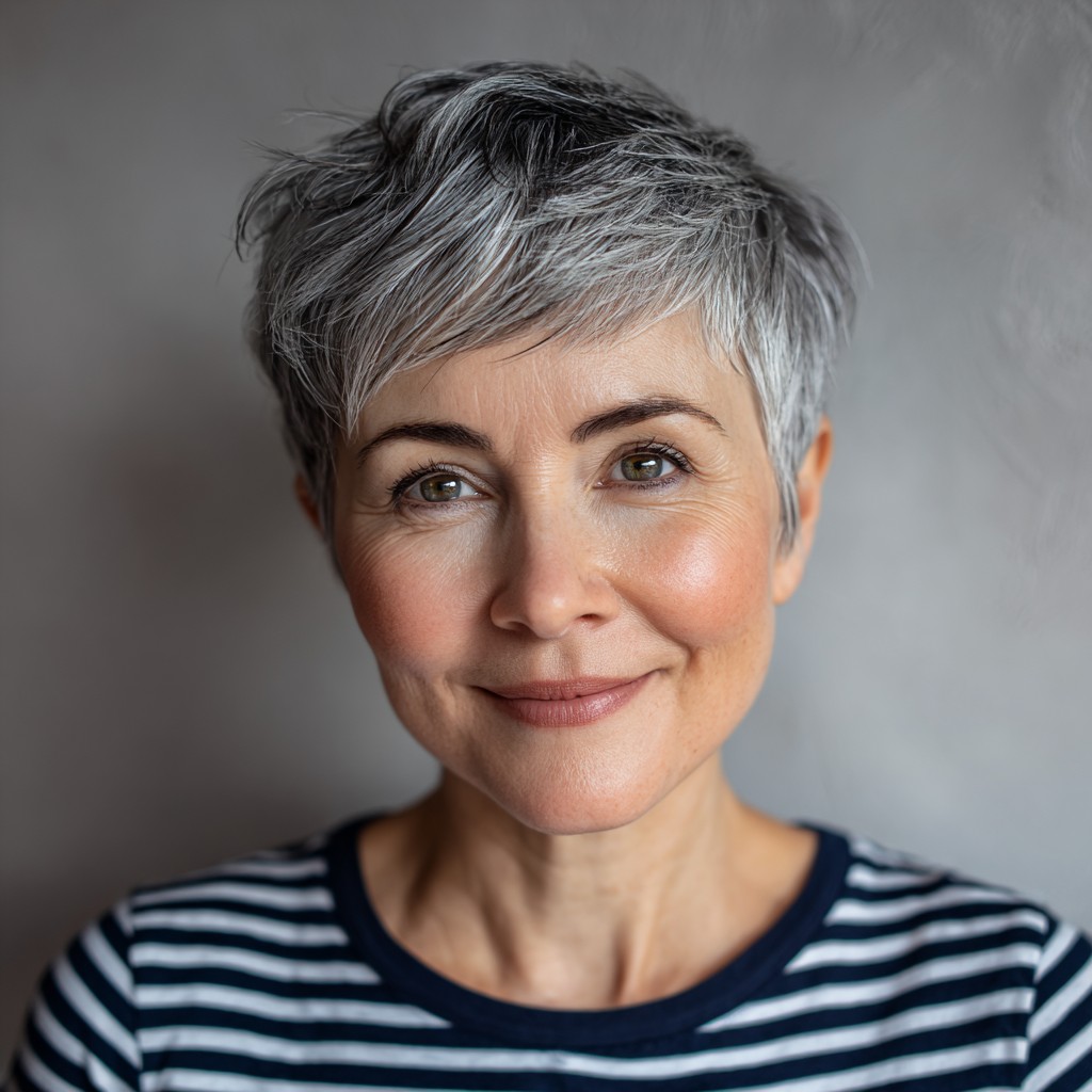 Chic Textured Silver Pixie with Soft Volume