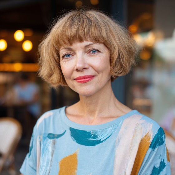 Chic Curly Bob with Soft Bangs