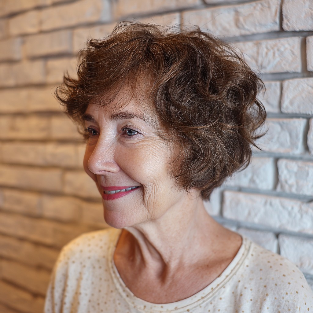 chic curly pixie bob with soft layers