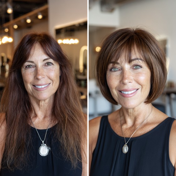 chic layered bob with soft textured bangs